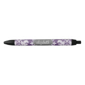 Paars en grijs Damask Patroonmonogram Zwarte Inkt Pen (Voorkant)
