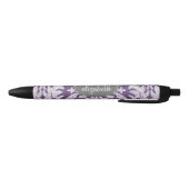 Paars en grijs Damask Patroonmonogram Zwarte Inkt Pen (Bodem)