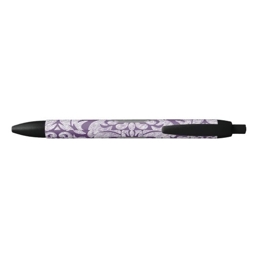 Paars en grijs Damask Patroonmonogram Zwarte Inkt Pen (Achterkant)