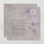  Paars en grijs Floral Weddenschap Kaart (Voorkant / Achterkant)