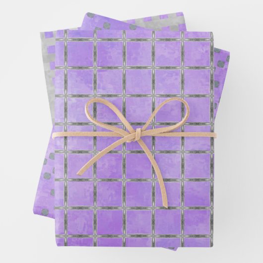 Paars en grijs Geometrisch Inpakpapier Vel (In situ)