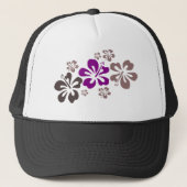 Paars en grijs Hibiscus Hawaii Souvenir Trucker Pet (Voorkant)