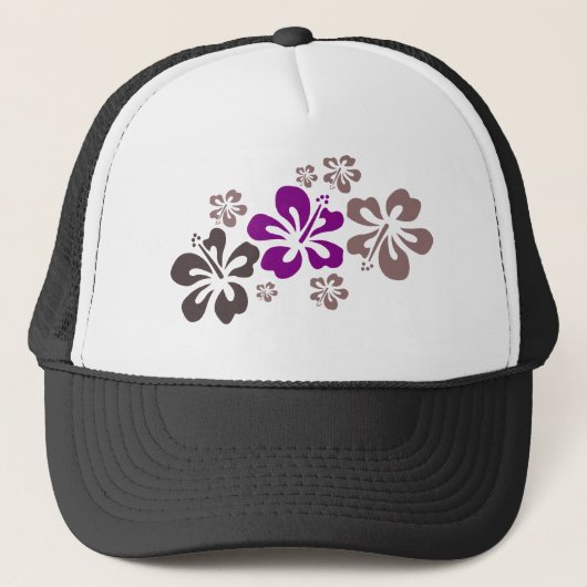 Paars en grijs Hibiscus Hawaii Souvenir Trucker Pet (Voorkant)