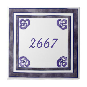 Paars en grijs klein huisnummer tegeltje