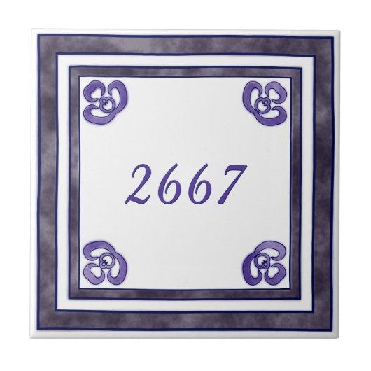 Paars en grijs klein huisnummer tegeltje (Voorkant)