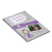 Paars en grijs met harten een naam en foto notitieboek (Rechterzijde)