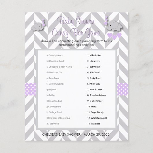 Paars en grijs olifant Baby shower Flyer (Voorkant)