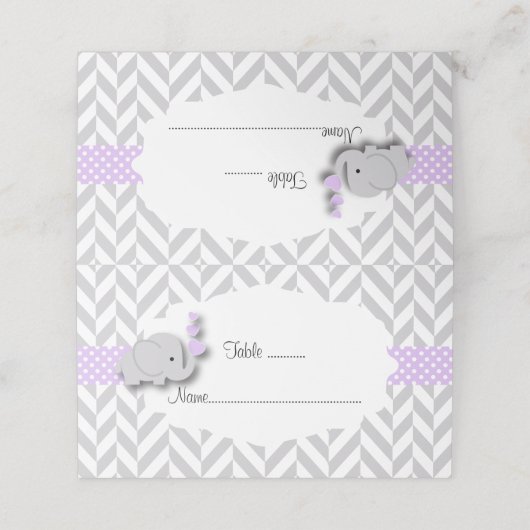 Paars en grijs olifant Baby shower | met dubbel za Plaatskaartje (Buitenkant ongevouwen)