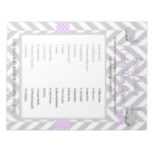 Paars en grijs olifant Baby shower Notitieblok (Voorkant)