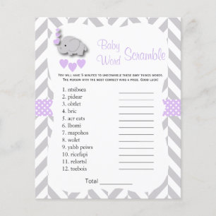 Paars en grijs olifant Baby shower - Scramble Flyer