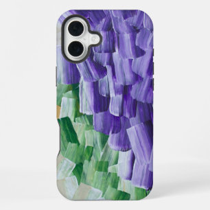 Paars en groen abstract penseelstreekpatroon iPhone 16 plus hoesje