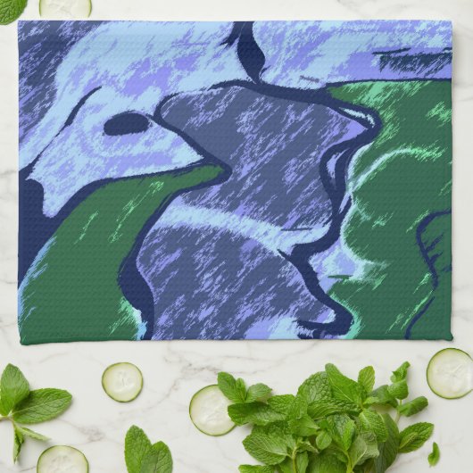 Paars en groen Abstract Theedoek (Gevouwen)