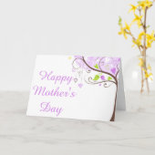 Paars en groen bloemenvogel Moederdag Kaart (Gele Bloem)