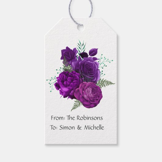 Paars en groen bloemmotief cadeaulabel (Voorkant)