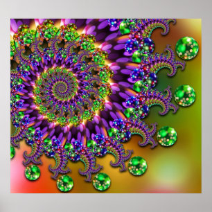 Paars en groen Bokeh Fractal Patroon Poster