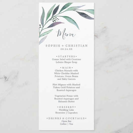 Paars en groen Eucalyptus Weddenschap-menu Menu (Voorkant)