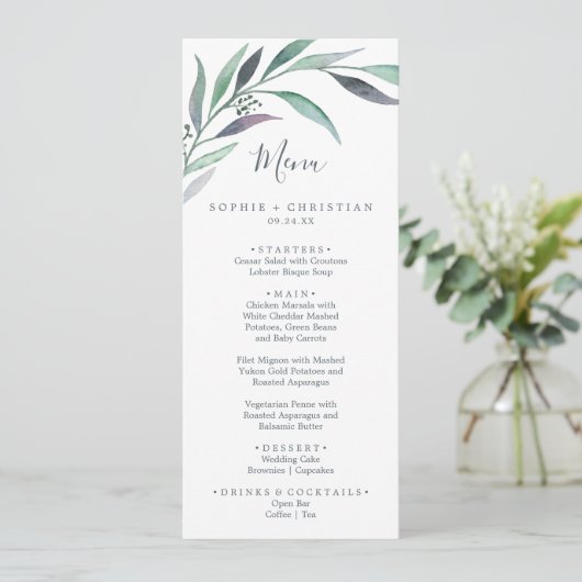 Paars en groen Eucalyptus Weddenschap-menu Menu (Staand voorkant)