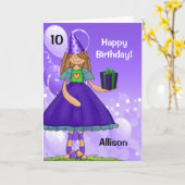 Paars en groen meisje met leeftijd kaart (Gele Bloem)