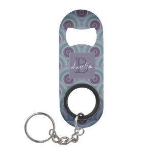 Paars en groen retro cirkelpatroon monogram mini flessenopener