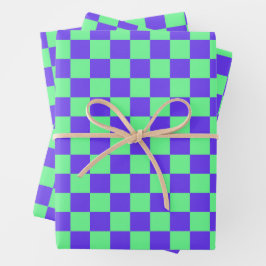 Paars en groen schaakbordpatroon inpakpapier vel