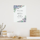 Paars en groen Succulent Baby shower Welkom Poster (Keuken)