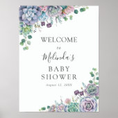 Paars en groen Succulent Baby shower Welkom Poster (Voorkant)