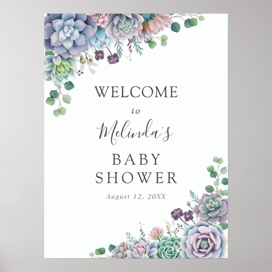 Paars en groen Succulent Baby shower Welkom Poster (Voorkant)