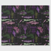 Paars en groen Zee Scheppen op zwart Cadeaupapier (Vlak)