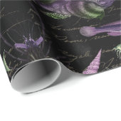 Paars en groen Zee Scheppen op zwart Cadeaupapier (Rol Hoek)