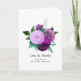 Paars en groene Waterverf Floral Wedding Bedankkaart