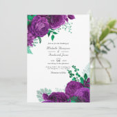 Paars en groene Waterverf Floral Wedding Kaart (Staand voorkant)