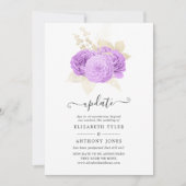 Paars en ivoor bloemig trouwupdate kaart (Voorkant)