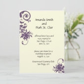 Paars en ivoor trouwreceptie uitnodiging (Staand voorkant)
