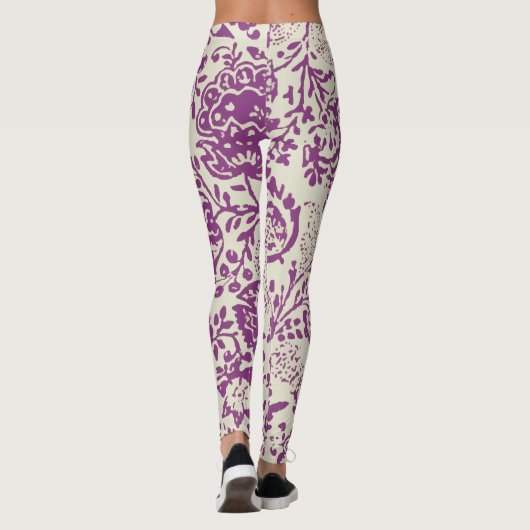 Paars en Ivory  Floral Pattern Leggings (Achterkant)