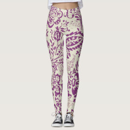 Paars en Ivory Floral Pattern Leggings