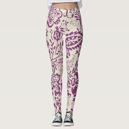 Paars en Ivory Floral Pattern Leggings (Voorkant)