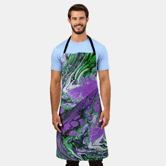 Paars en kalkgroen abstract zwijn schort (Gedragen)