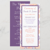 Paars en koraal Floral Blossoms Wedding Ceremonie Programmakaart (Voorkant / Achterkant)