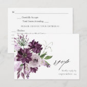 Paars- en lavendel-Floral- en meal-RSVP-kaart RSVP Kaartje (Voorkant / Achterkant)