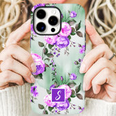 Paars en lavendelkleurig monogram bloemmotief Case-Mate iPhone case