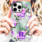 Paars en lavendelkleurig monogram bloemmotief Case-Mate iPhone case