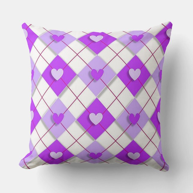 Paars en lavender Argyle Hearts Kussen (Voorkant)