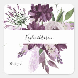 Paars en lavender Floral Hartelijk dank Vierkante Sticker