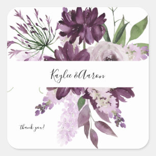 Paars en lavender Floral Hartelijk dank Vierkante Sticker