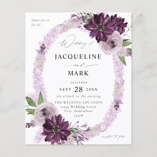 Paars en lavender Floral Ring Wedding Flyer (Voorkant)