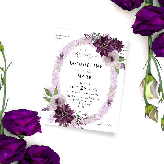 Paars en lavender Floral Ring Wedding Flyer