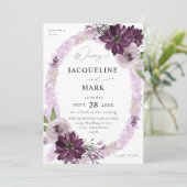Paars en lavender Floral Ring Wedding Kaart (Staand voorkant)