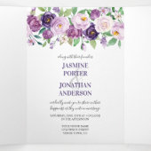 Paars en lavender Waterverf Rozen bruiloft | Drieluik Uitnodiging (Binnenkant midden)