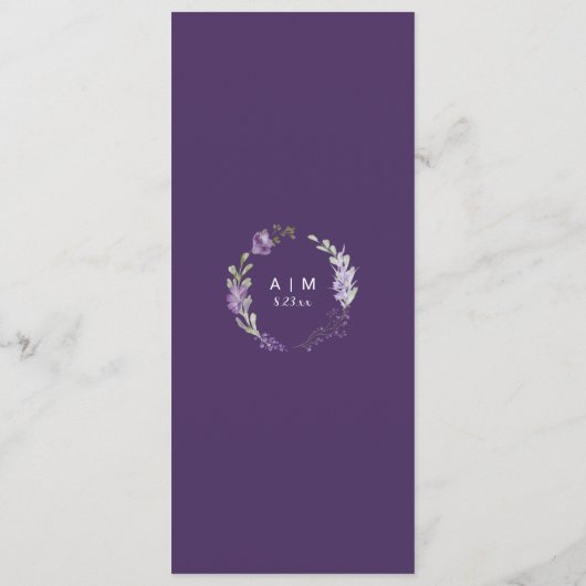 Paars en lavender Wildflower Floral Weddenschap Menu (Achterkant)