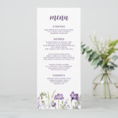 Paars en lavender Wildflower Floral Weddenschap Menu (Staand voorkant)